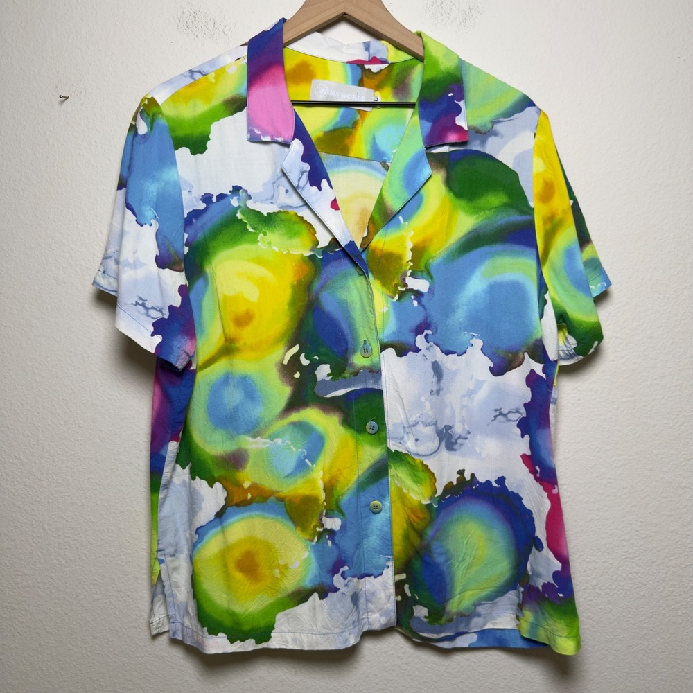 Jams World Women Button Up Shirt Top XL Multicolor Neptune Bliss Abstract Resort